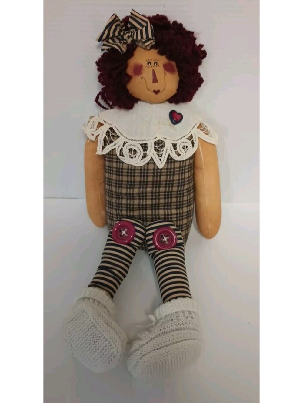 VINTAGE USA AMERICANA FOLKART - HANDMADE LARGE GIRL RAG DOLL  Shelf Sitter